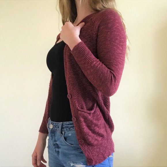 Dark Pink-Maroon Slouchy Cardigan Sweater - Picture 1 of 5